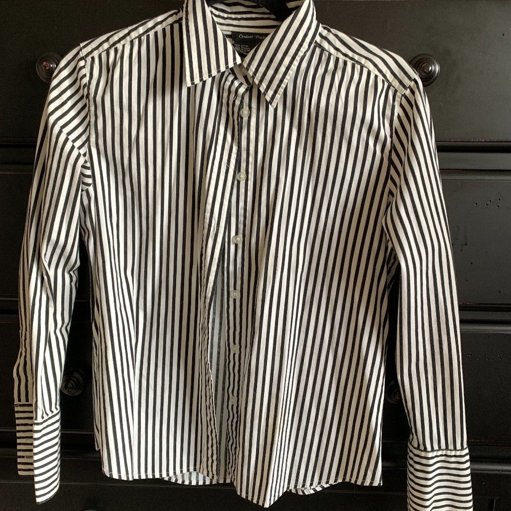 Central Park white and black striped shirt, size large, cotton